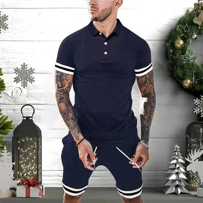 Mens Short Sets 2 Piece Outfits Polo Shirt Fashion Summer Men dealsniper-net Navy Blue 2XL