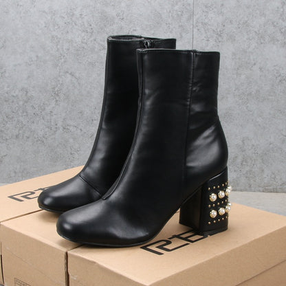 Fashion Casual High-heeled Thick-heel Square Toe Martin Boots Women Women dealsniper-net Black 36