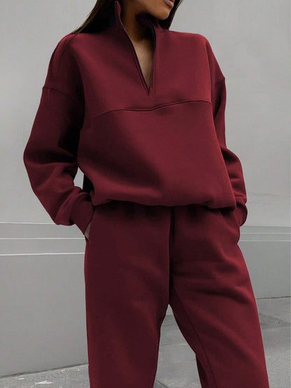 Long-sleeved Sports Sweatshirt Suit Fashion Stand-up Collar Women DealSniper.net Wine Red L