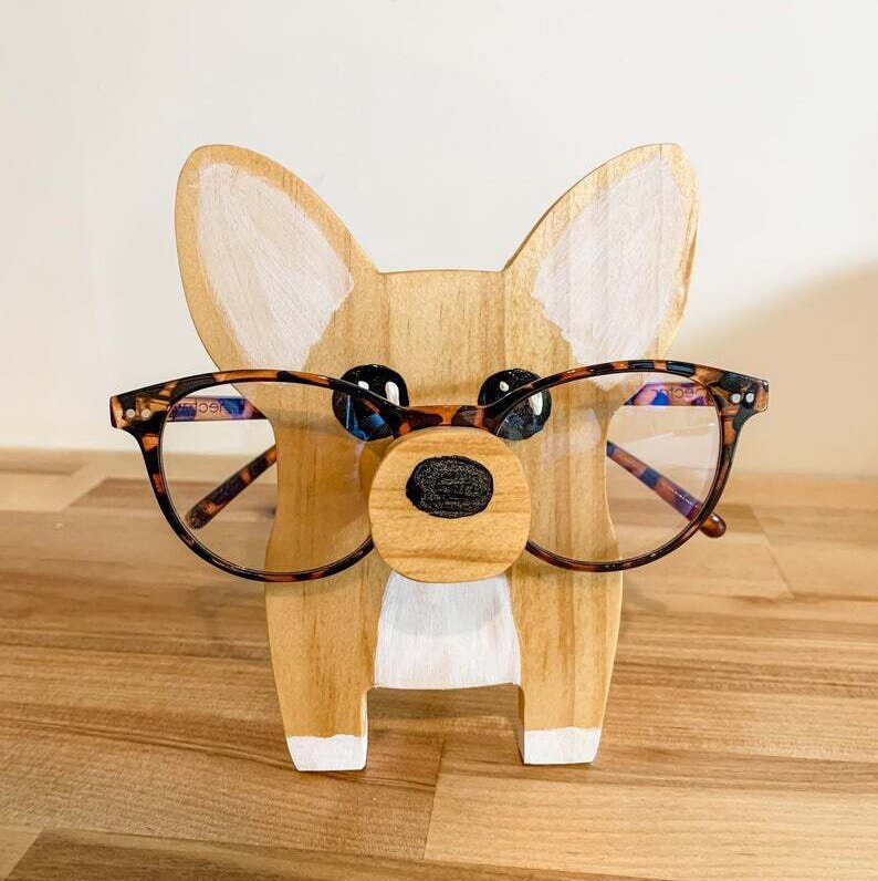 Animal Spectacle Frame Wooden Fox Glasses Storage Holder Deals dealsniper-net Khaki