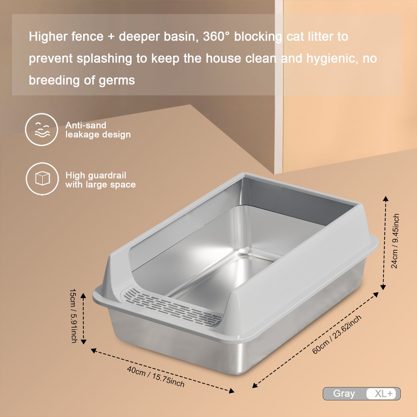 Oversized Stainless Steel Litter Box Semi-enclosed Pets dealsniper-net L15 Grey