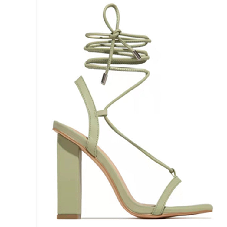 Women Shoes Square Toe Ankle Lace-Up Strappy Sandals Fashion Party Pumps Women DealSniper.net Green Size36