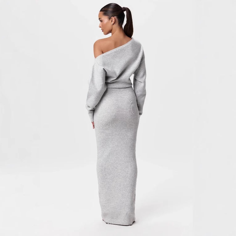 Ins Slim Long Sleeve Knitted Dress Evening Party Dresses Women Gym From House