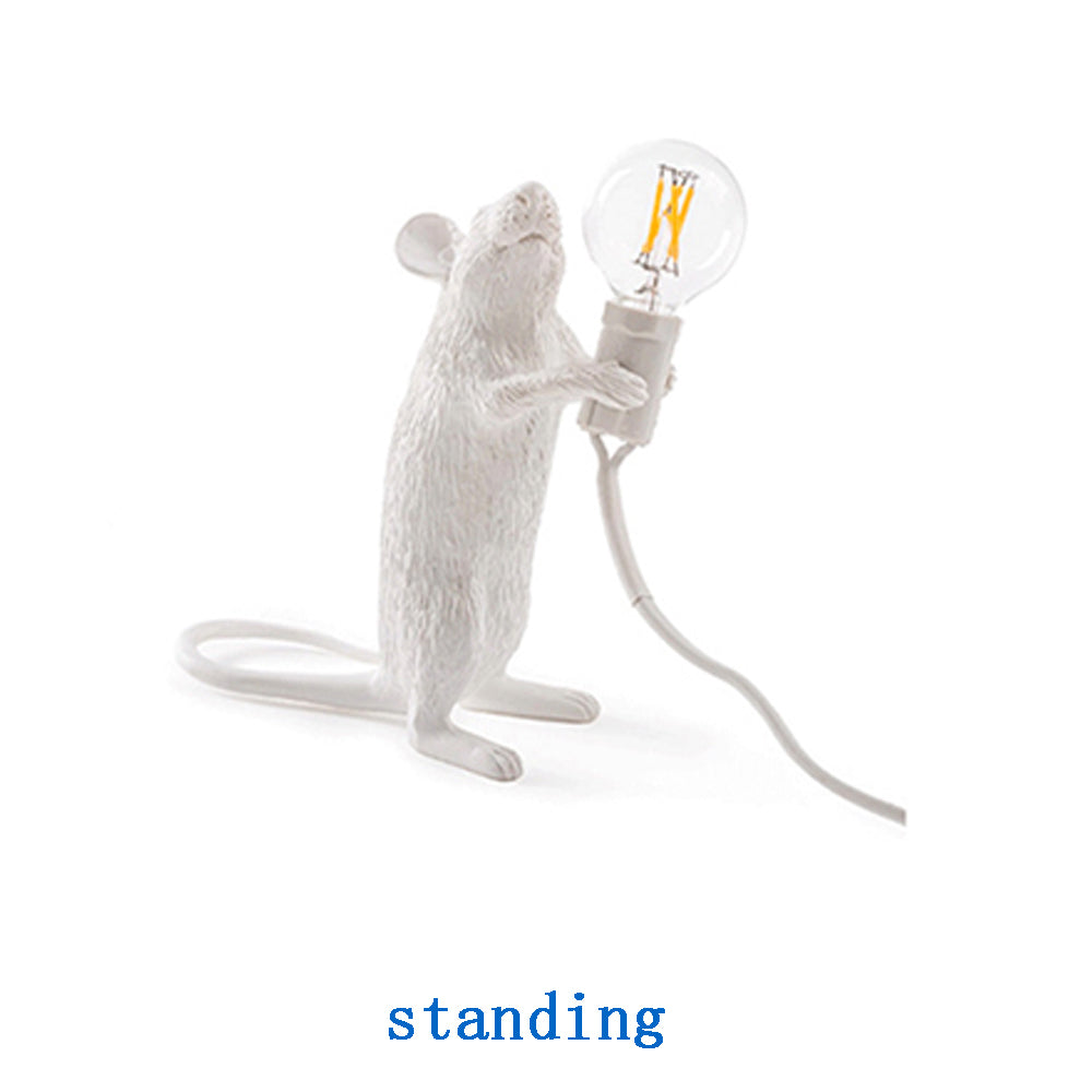 Creative Nordic Resin Mouse Table Lamp Desk LED Night Lights Home Decor Gym From House White US standing