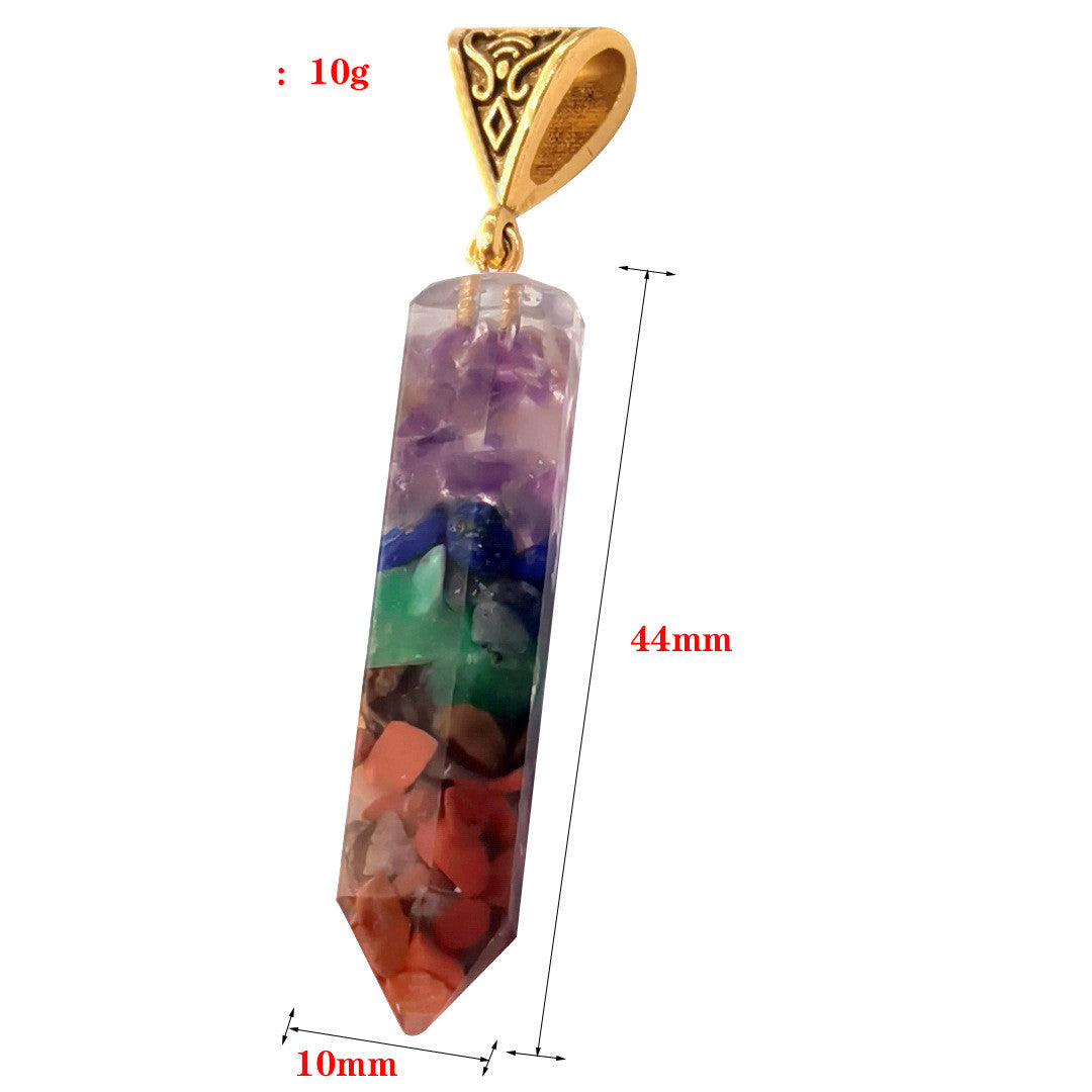 Seven Chakra Natural Crushed Stone Hexagon Column Necklace Aura Pendant Jewelry dealsniper-net