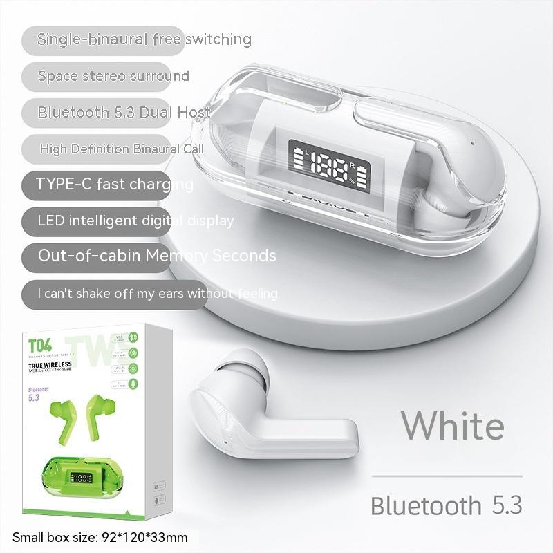 Wireless Digital Display Bilateral Stereo Transparent Headset Electronics dealsniper-net Neutral Boxed T04 White