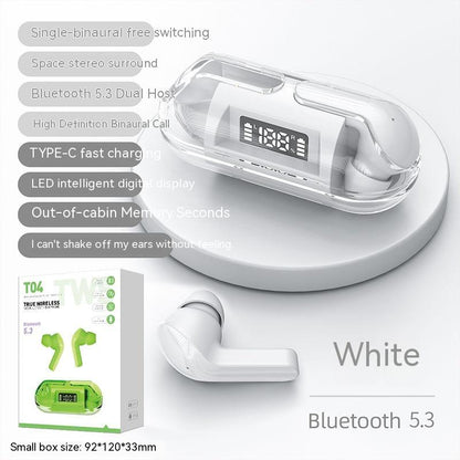 Wireless Digital Display Bilateral Stereo Transparent Headset Electronics dealsniper-net Neutral Boxed T04 White