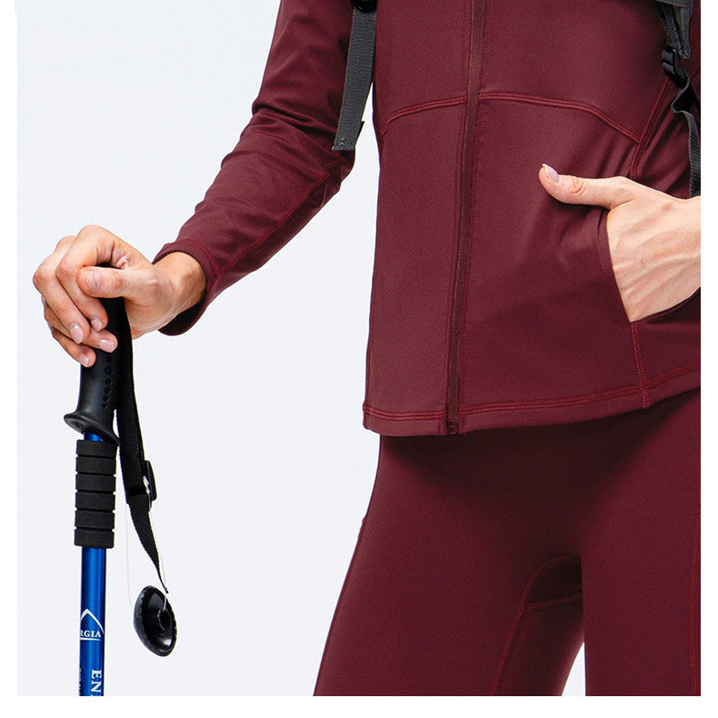 Zipper Elastic Fitness Running Long Sleeve Sports Coat Clothing