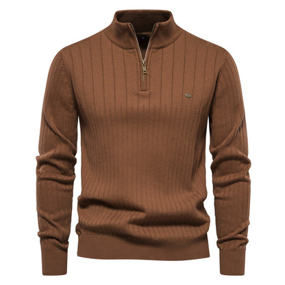 Men's Stand Collar Sweater Fashion Half-zipper Solid Color Men DealSniper.net Brown L