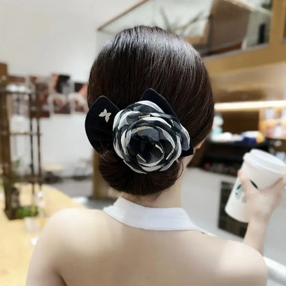 Large Flower Fabric Soft Wire Hair Iron Women DealSniper.net Xiaoxiangfeng black and white