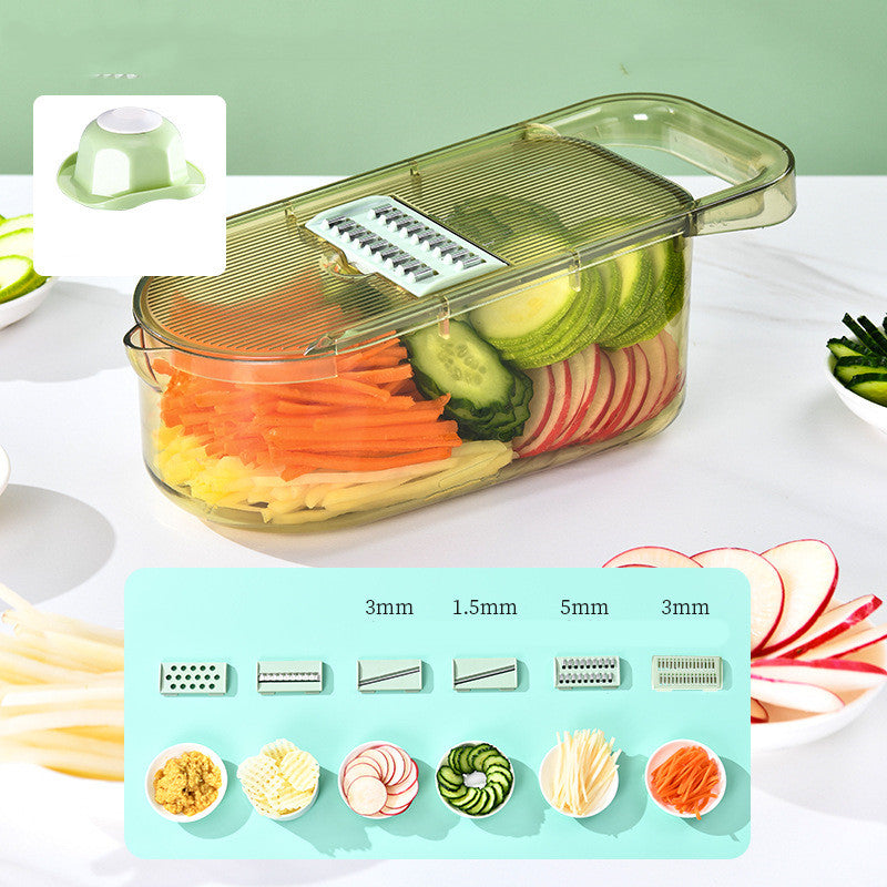 Multifunction Transparent Vegetable Cutter Steel Blade Kitchen dealsniper-net Veneer cutter Drainage basket 6blades