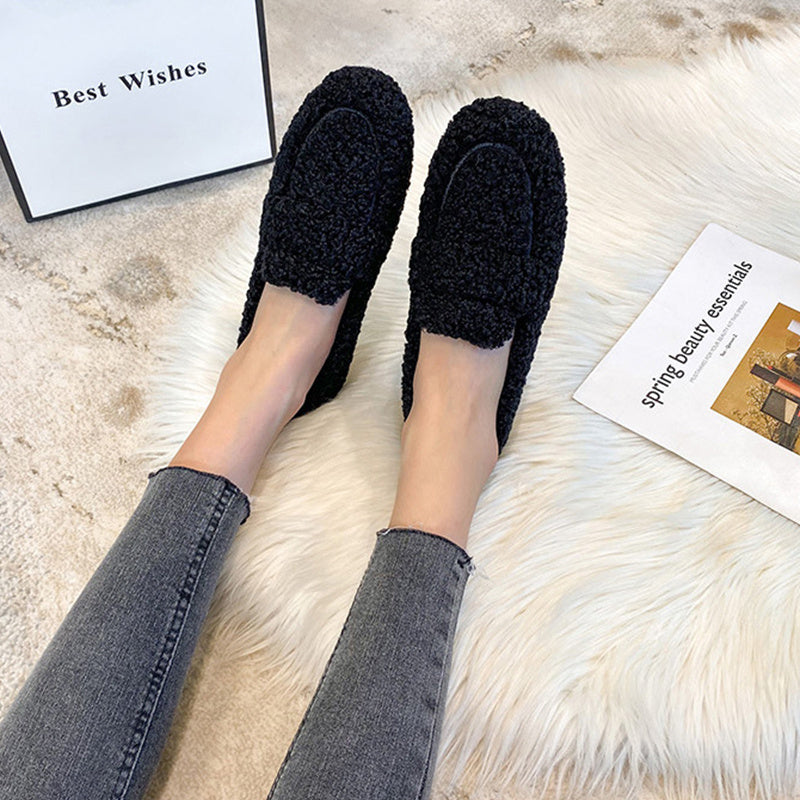 Winter Plush Flats Shoes Ins Fashion Slip On Loafers Women null