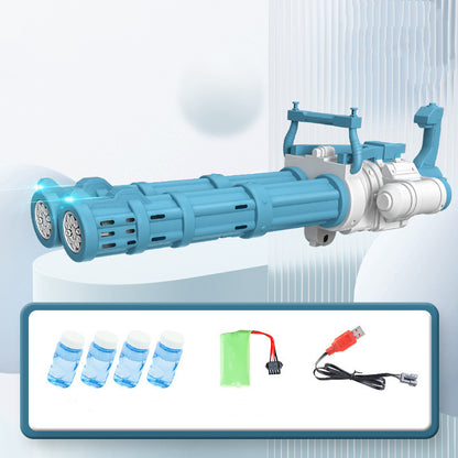 Super Big Double-Tube Bubble Gun Machine Outdoor Blowing Soap Kids Own Home Store Blue USB