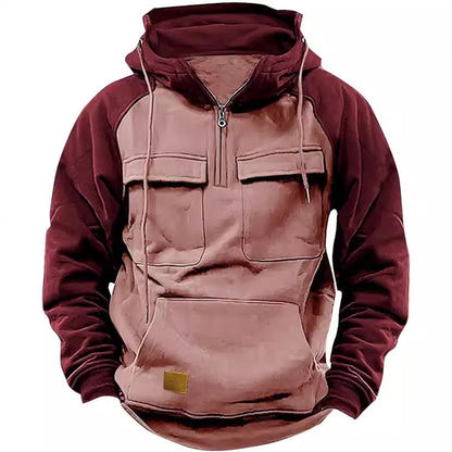 Fall Winter Retro Cargo Hoodies Men's Half Zipper Sweatshirts Men null