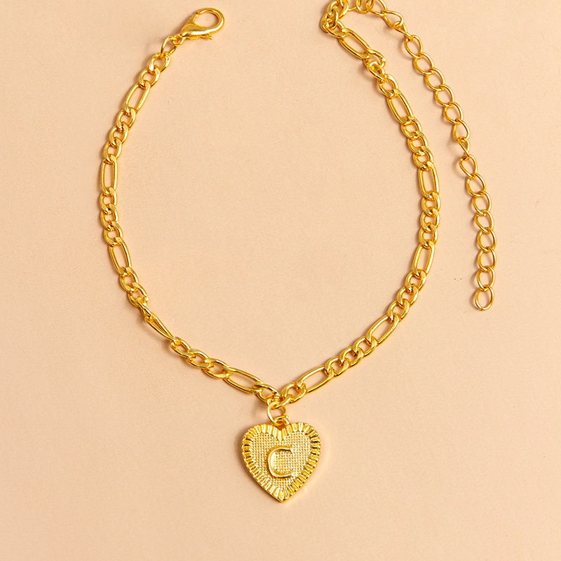 Initial Letter Anklet Gold Color Heart Pendant Foot Bracelets Women Jewelry dealsniper-net C