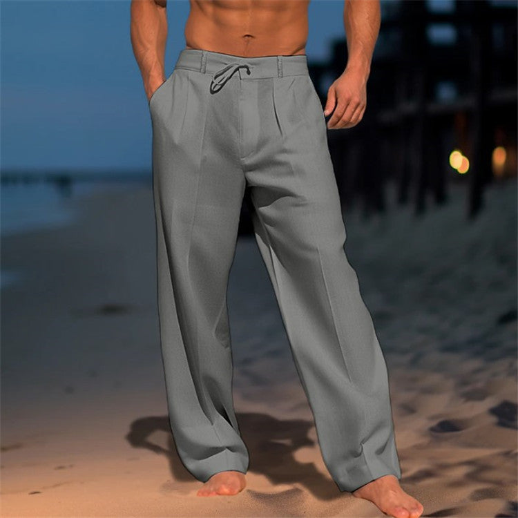 Casual Wide-Leg Straight Pants With Pockets Fashion Drawstring Men DealSniper.net Dark Gray L