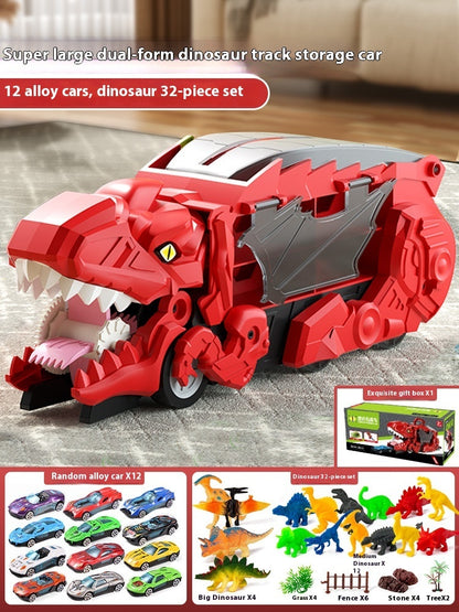 Dinosaur Swallowing Car Attack Tyrannosaurus Rex Deformation Toy Kids dealsniper-net Red With 12 Cars 32 Dinosaurs