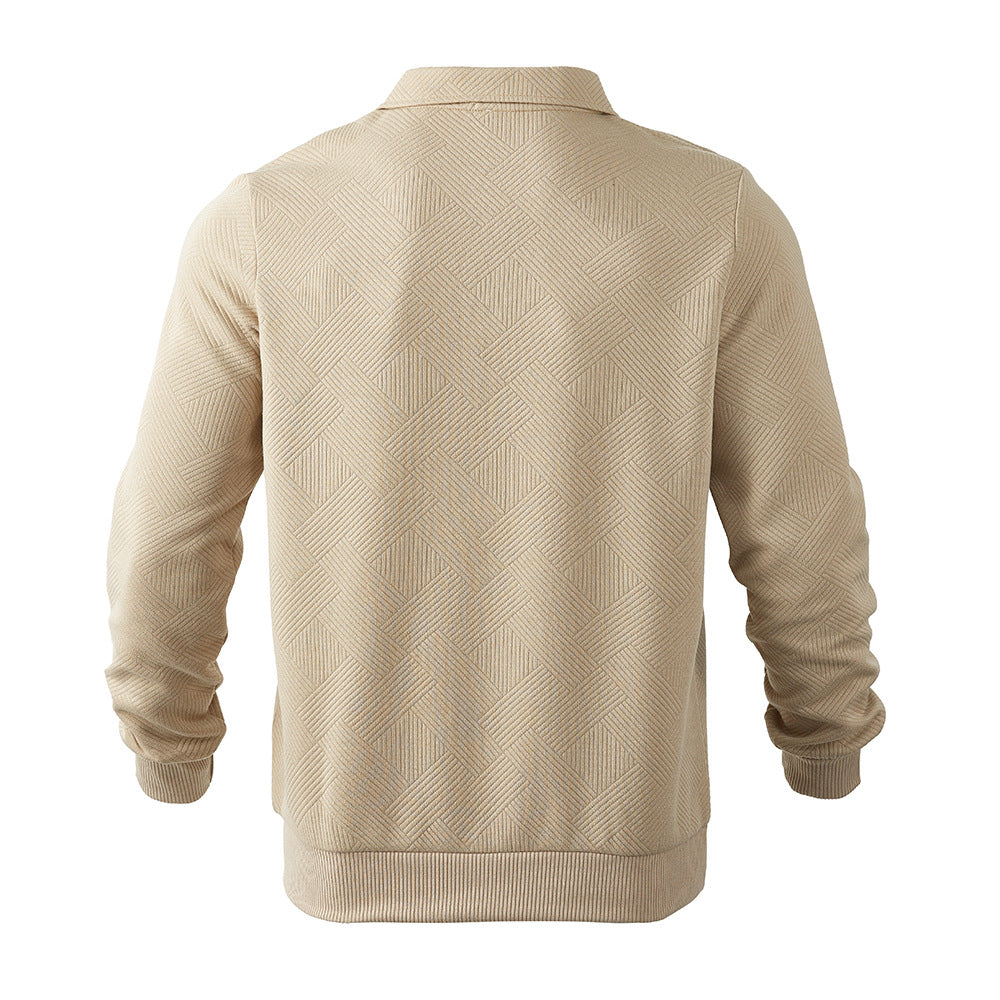 Lapel Jacquard Half-zipper Sweatshirt Fashion Solid Color Men DealSniper.net