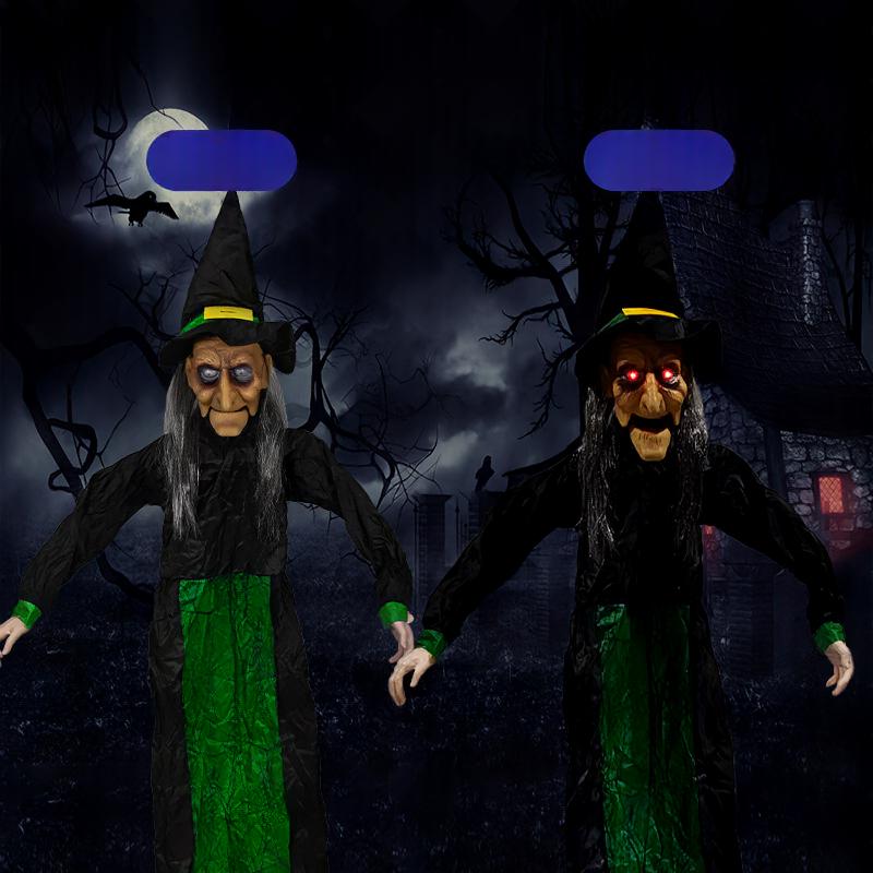 Horror Halloween Witch Hanging Ghost Electric Mouth Opening Sensor Holidays DealSniper.net