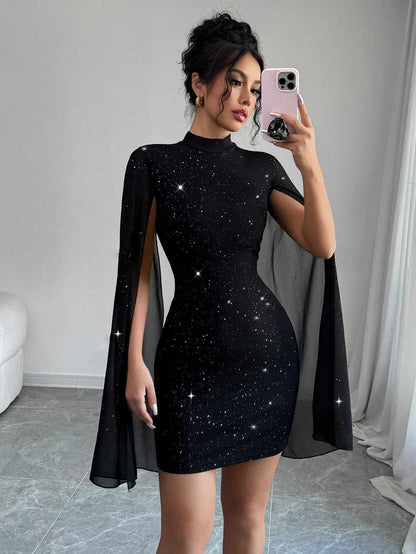 Women's Sexy Elegant Evening Party Dresses Round Neck Women Gym From House Black L