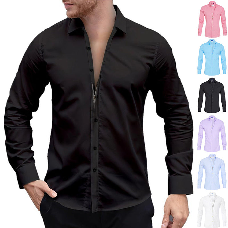 Long Sleeve Zipper Shirt With Button Design Fashion Lapel Tops For Mens Clothing Men DealSniper.net