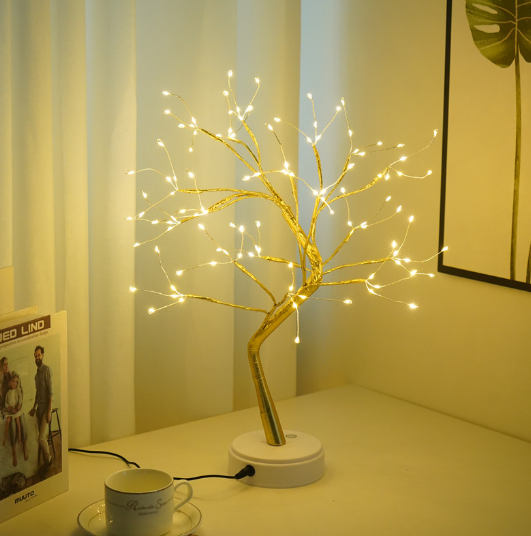 Led Copper Wire Light Bedroom Light Home dealsniper-net Rice grains in gold tree