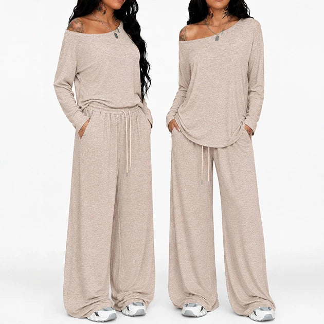 2 Pieces Set Women's Long Sleeve Solid Color T-Shirt Tees Women Gym From House