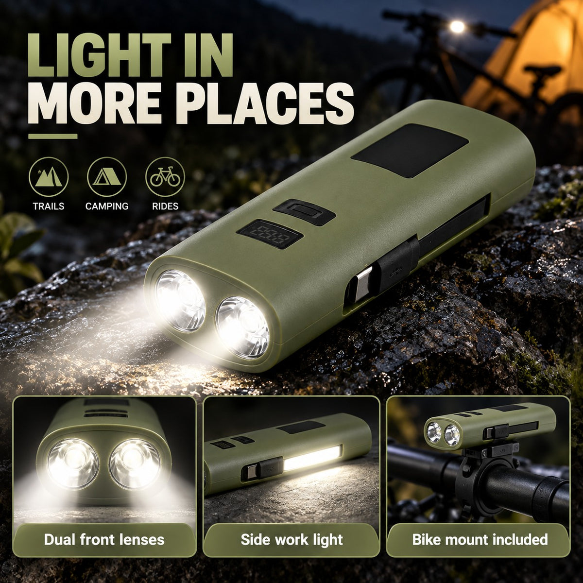 Rechargeable Z818 Green Portable Bicycle Flashlight Power Bank Outdoor DealSniper.net Z818GREEN