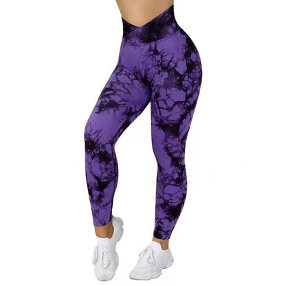 Seamless Tie Dye Leggings Women Yoga Pants Push Women dealsniper-net Purple L