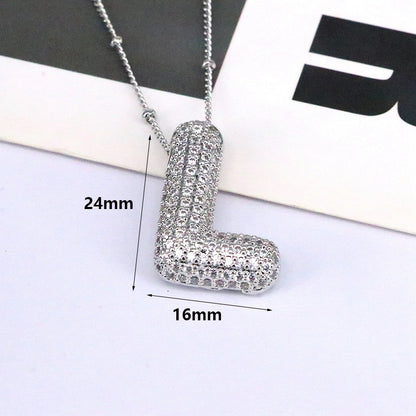 Brass Zircon Bubble Balloon Letter Pendant Necklace For Women