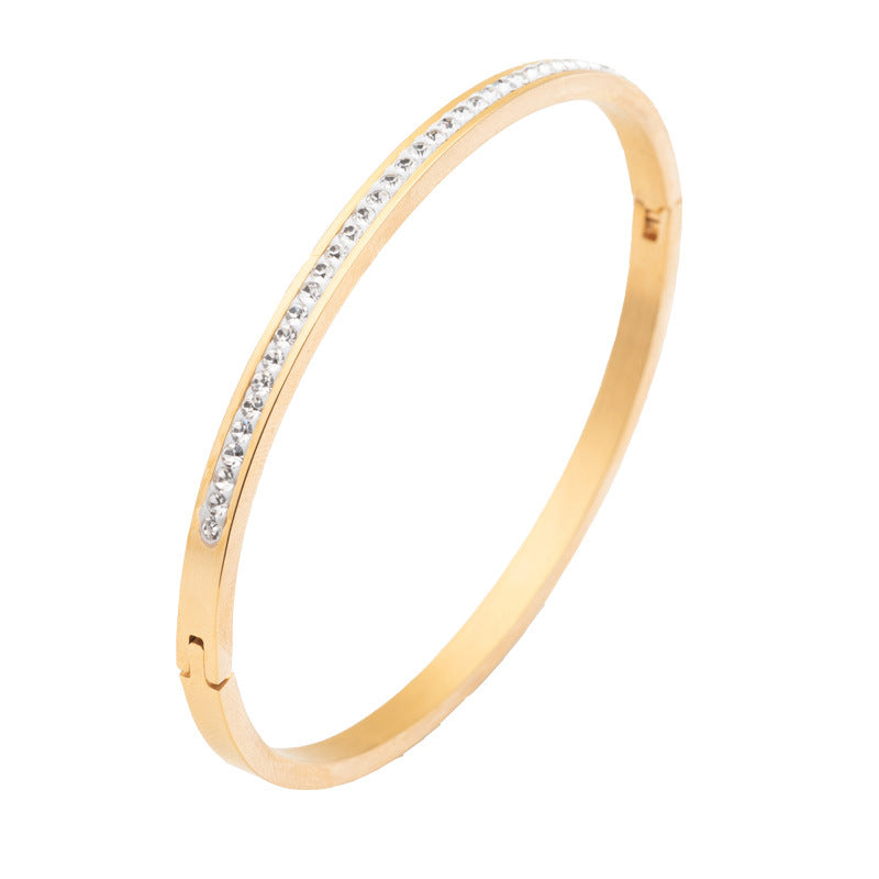 Single Row Stainless Steel Bracelet With Diamond Opening Jewelry dealsniper-net Gold 50x60mm