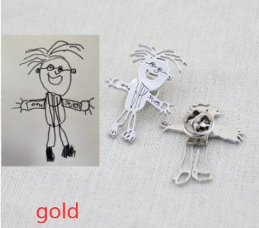 Custom Kids Drawing Painting Necklace Stainless Steel Jewelry dealsniper-net Gold Brooch