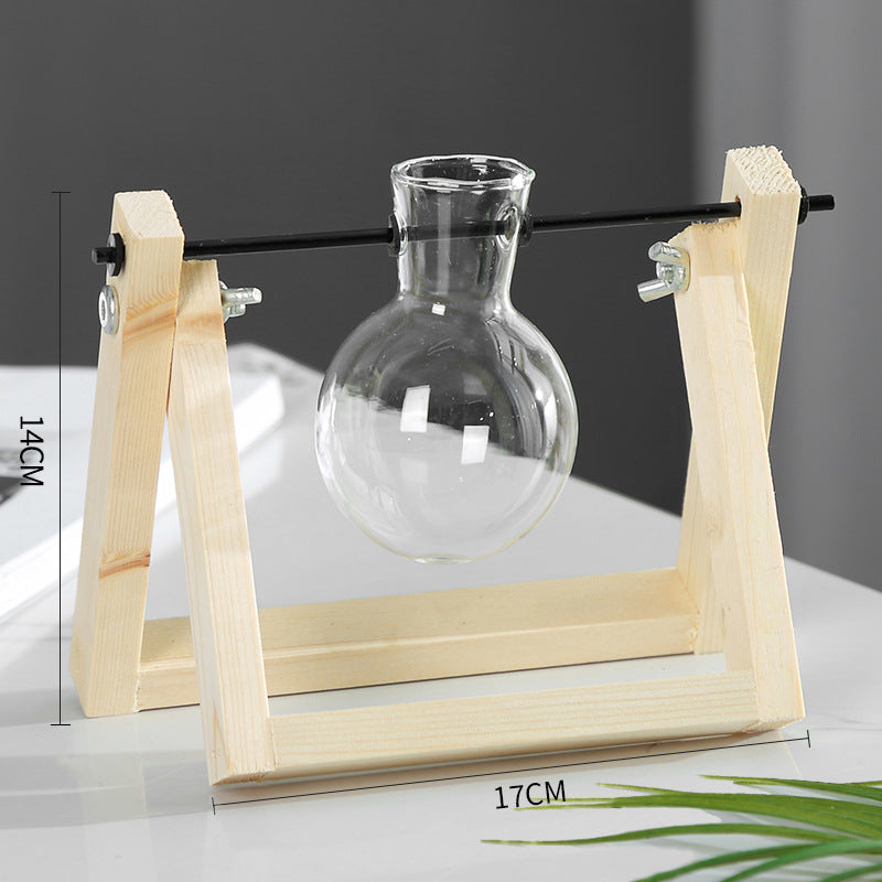 Swing Wooden Stand Hydroponic Plant Container Glass Vase Home DealSniper.net Log A