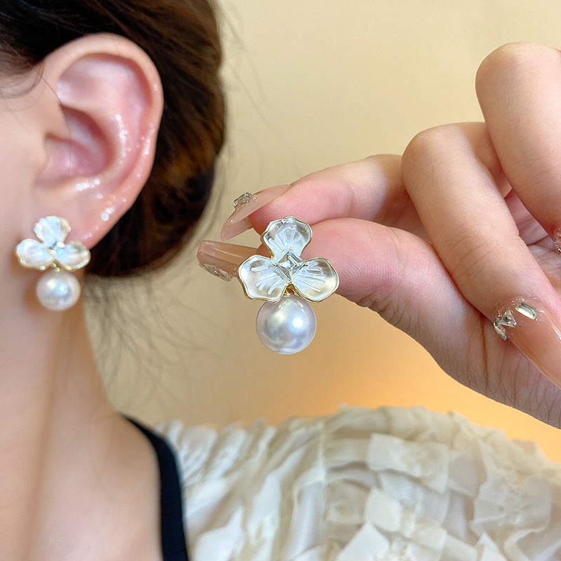 Silver Needle Light Luxury Minority Pearl Flower Earrings Women Jewelry DealSniper.net