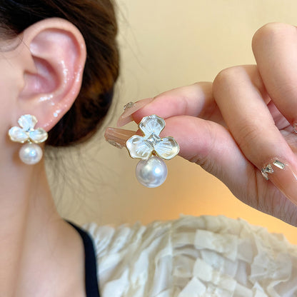 Silver Needle Light Luxury Minority Pearl Flower Earrings Women Jewelry DealSniper.net