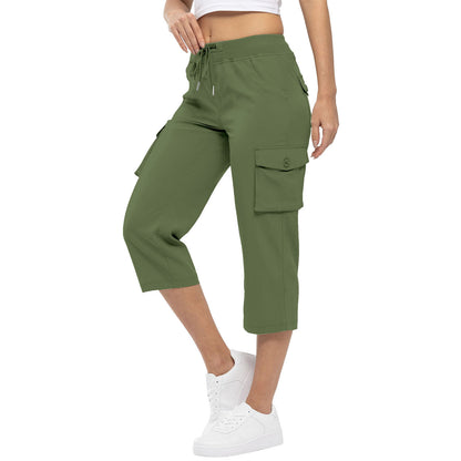 Women's High Waist Drawstring Pocket Loose Pants Women DealSniper.net Green L