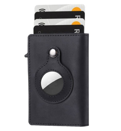 AirTag Wallet Anti Theft Bullet Card Bag Multi-functional Rfid Card Holder Gadgets dealsniper-net Leather black