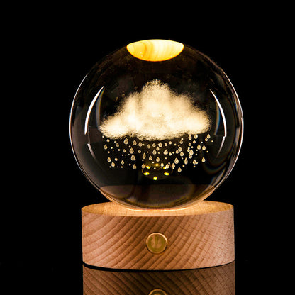 Luminous Galaxy Crystal Ball Decoration 3D Laser Inner Carving Home Decor dealsniper-net Cloud Rain 6cm Crystal Ball Base