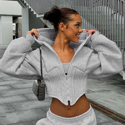 Zipper Hoodie Cardigan Y2K Ins Fashion Street Long Sleeve Women DealSniper.net Grey L