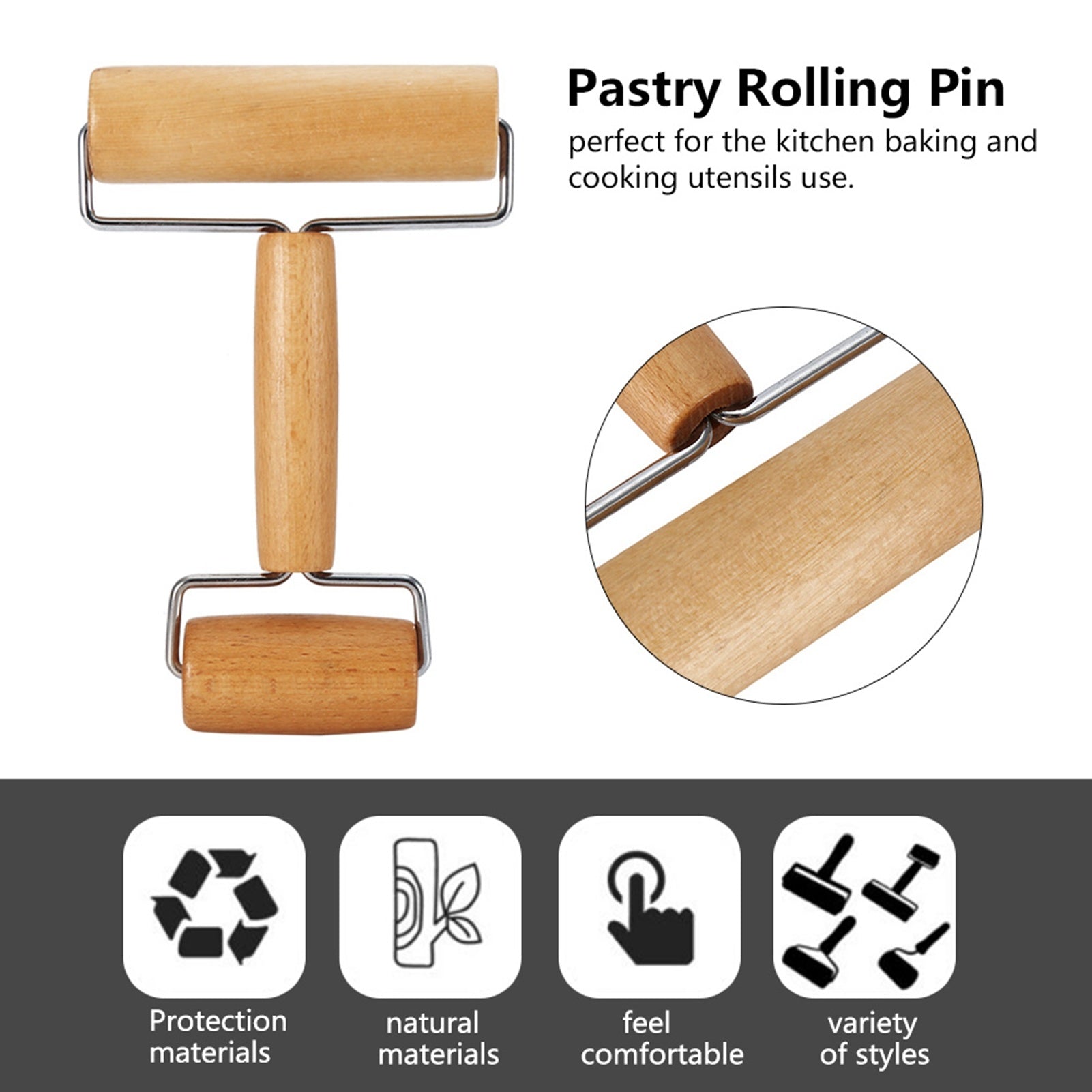 Rolling Pin Pastry and Pizza Baker Roller Wooden Baking Kitchen Utensils Kitchen dealsniper-net