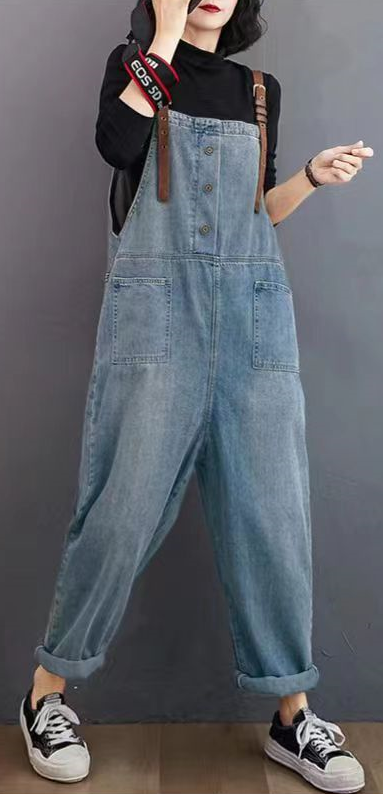 Women's Loose-washed Nine-point Denim Overalls Women dealsniper-net Baby blue 2XL