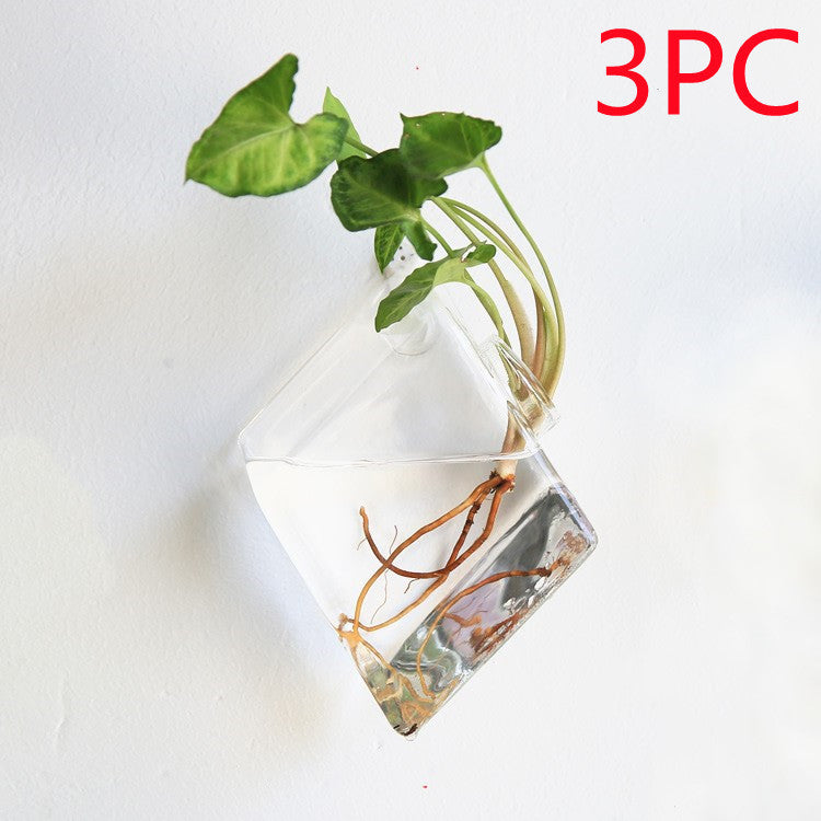 Fashion Wall Hanging Glass Flower Vase Terrarium Wall Fish Tank Garden dealsniper-net Diamond 3PC