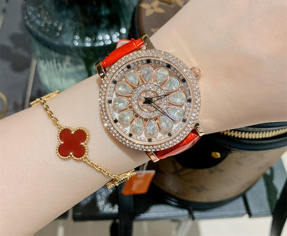 Women's Niche Diamond Luxury Rainbow Watch Jewelry DealSniper.net Rose gold red skin