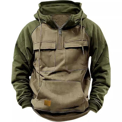 Fall Winter Retro Cargo Hoodies Men's Half Zipper Sweatshirts Men null