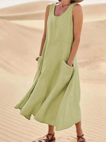 Summer Sleeveless Long Dress With Pockets Fashion Casual Women dealsniper-net Light Green 2XL