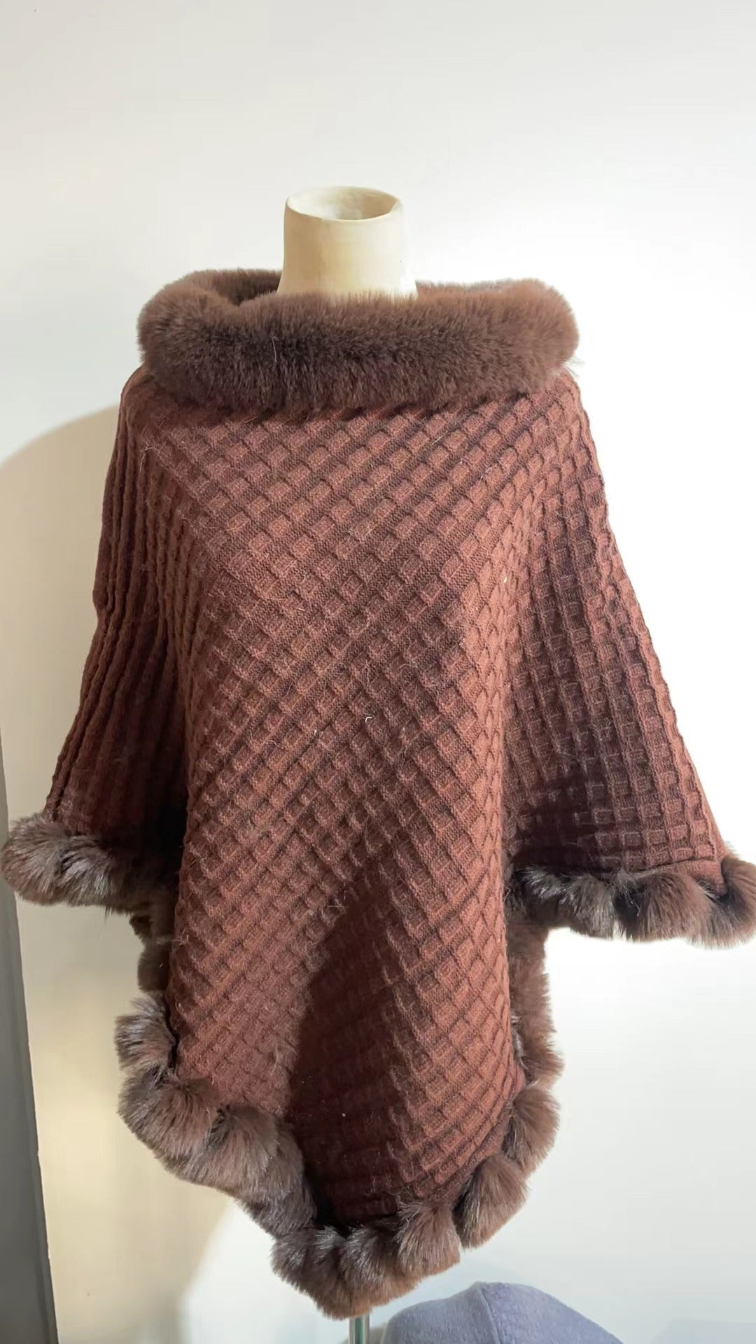 Rex Rabbit Fur Collar Shawl Cape Luxury Fur Cape Wraps Women dealsniper-net Brown