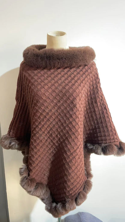 Rex Rabbit Fur Collar Shawl Cape Luxury Fur Cape Wraps Women DealSniper.net Brown
