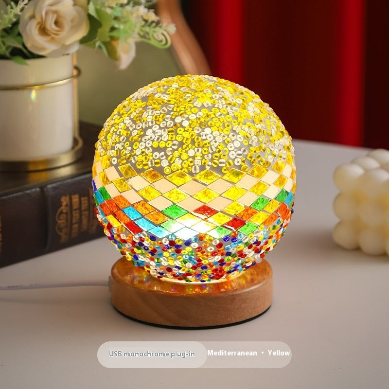 Mediterranean Small Night Lamp Creative Mosaic Glass Decorative Lamp Home Decor Gym From House Gift Box Monochrome Green