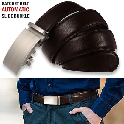 Microfiber Leather Mens Ratchet Belt Belts For Men Adjustable Automatic Buckle Dark Brown Men dealsniper-net