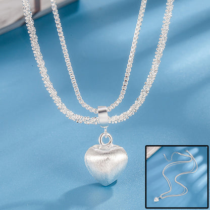 Double Layer Brushed Heart Pendant Necklace For Women Jewelry dealsniper-net